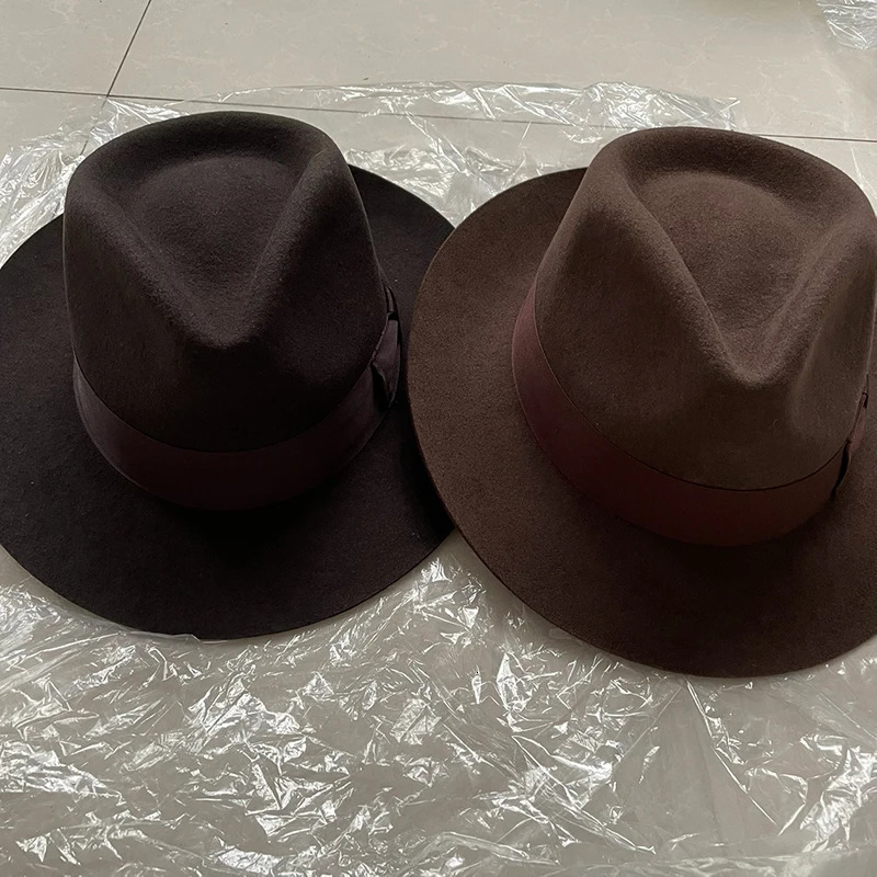 British Fedora Gangster Hat Mens 100% Wool Felt Hat 60cm XXL Large Size Satin Lining High Quality Ship in Box 241018