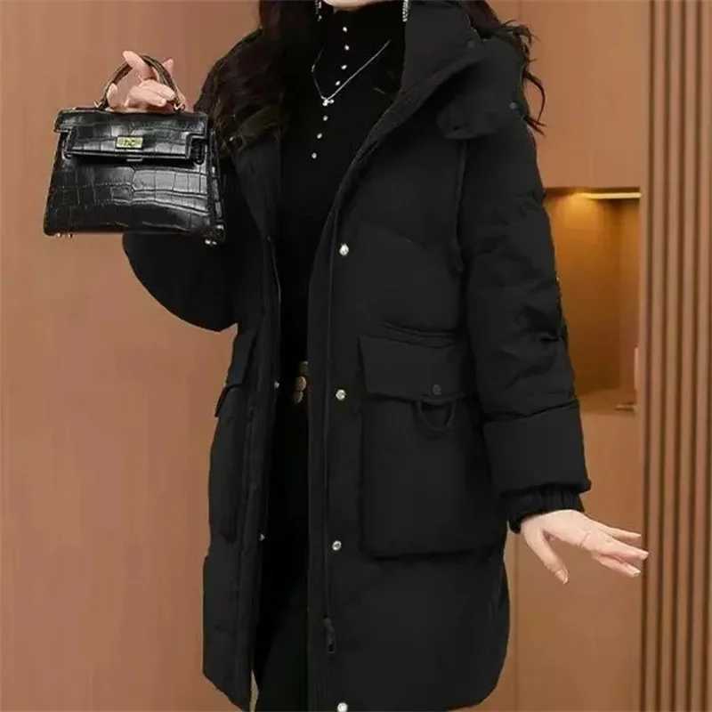 Warm Cotton Padded Coat Fashion Outwear Mother Ladies Winter 2024 New Down Jacket Women Parkas Long Thick Parkas Hooded Top TideX241019