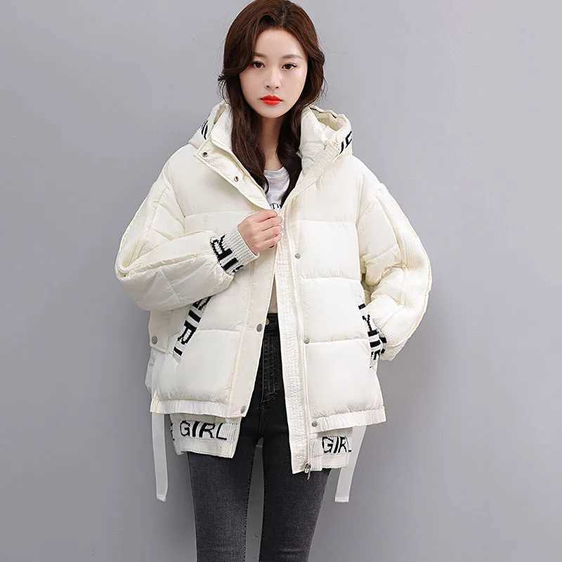 Women's Down Parkas New Fashion Womens Splicing Cotton Coat Winter Thick Warm Apron Jacket Premium Womens Hooded Parker Coat Y241019A6N3