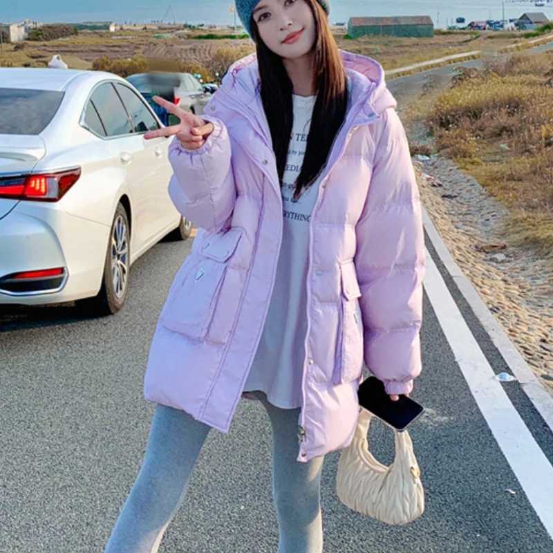 Womens Down Jacket Winter New Outerwears Korean Simple Casual Stylish Down Coats Thickened Warm Hooded Mid-length Puffer CoatsX241019