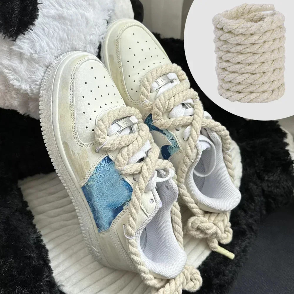 120160CM Thick Cotton Line Weaving Twisted Rope Bold Shoelaces Women Men Sneakers Lowtop Canvas Shoe Laces Strings 241019
