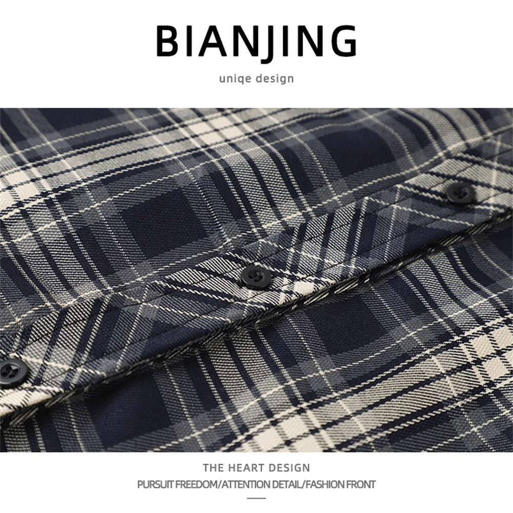 shanshi Men's shirts American plaid long sleeved shirt women in spring autumn with a niche design sense Loose and casual shirt handsome jacket fo