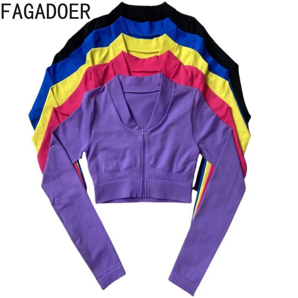 Women's Two Piece Pants FAGADOER Autumn New Quality 2 Piece Sets Outfit Women Long Slve Zip Crop Top + High Waist Flare Pants Suit Sporty Strtwea