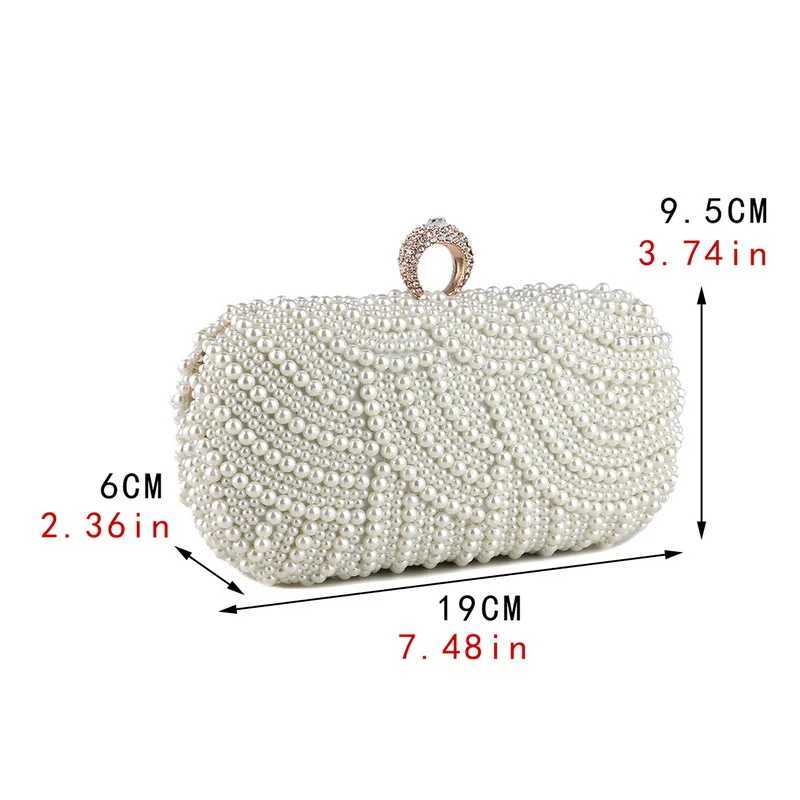 Bead wedding clutch evening bag Rhinestone pearl handbag with chain shoulder metal party wallet diamond holder Y241019