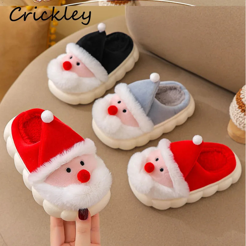 Santa Claus childrens slider winter cartoon no slider boys and girls slider plush warm soft bottom childrens mom home shoes 241018