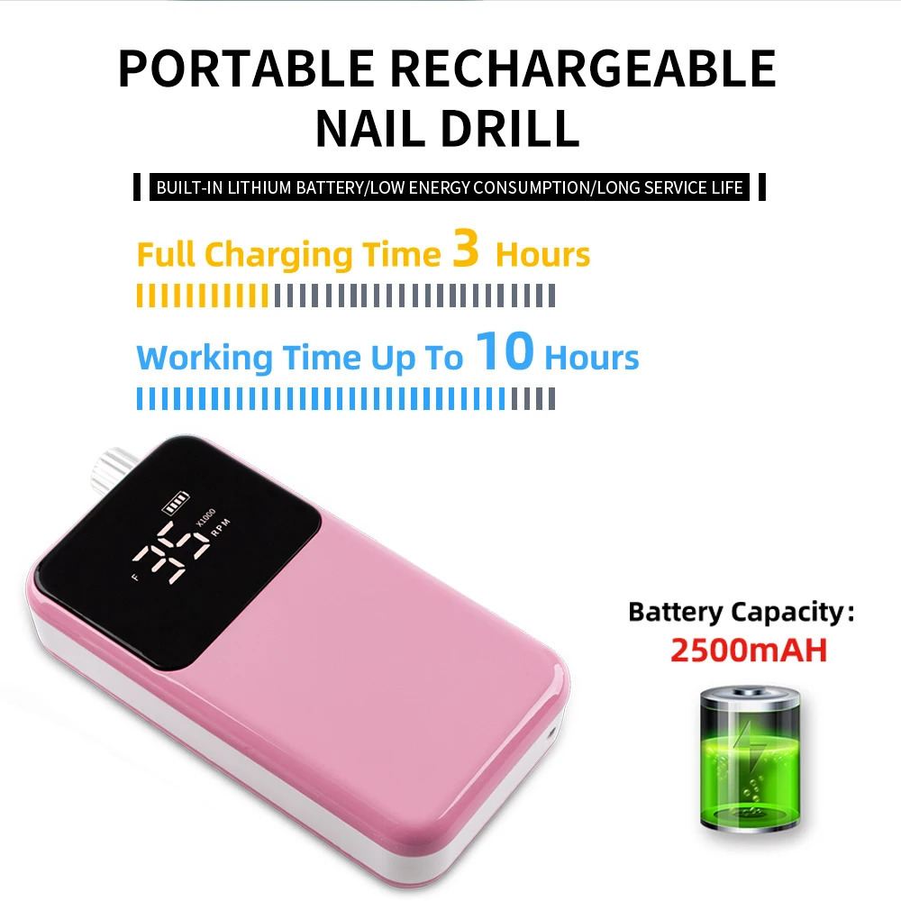 Professional electric nail drill 35000RPM rechargeable nail file nail accessories gel nail polish sander low noise 241007