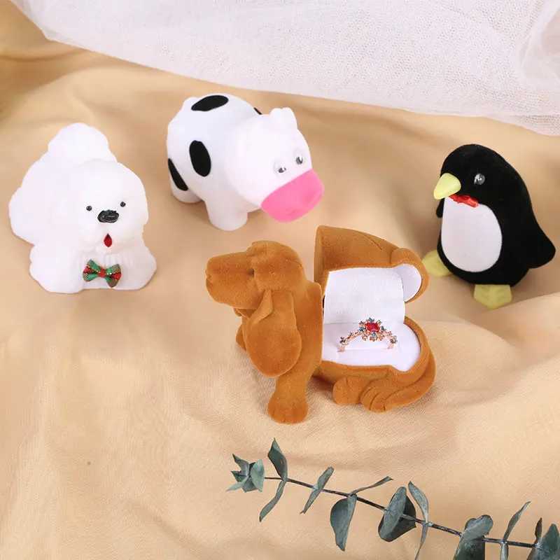 Velvet Bead Box Organizer Cute Animal Wedding Ring Box Fruit Storage Box Earrings Necklace Display Packaging Gift Accessories W241019