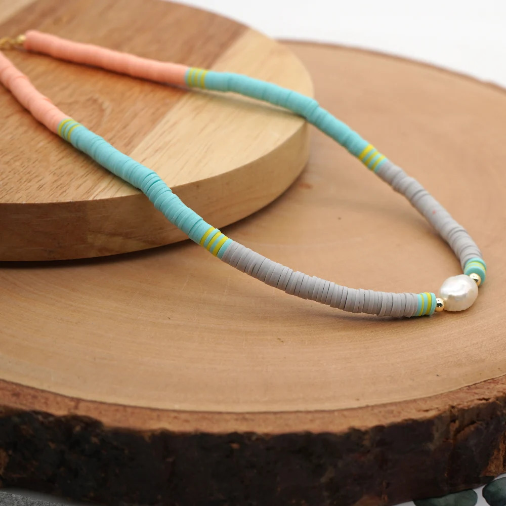 Go2Boho Vinyl Heishi Disc Beads Freshwater Pearl Polymer Clay Beads Necklace for Women Stainless Steel Chain 241018