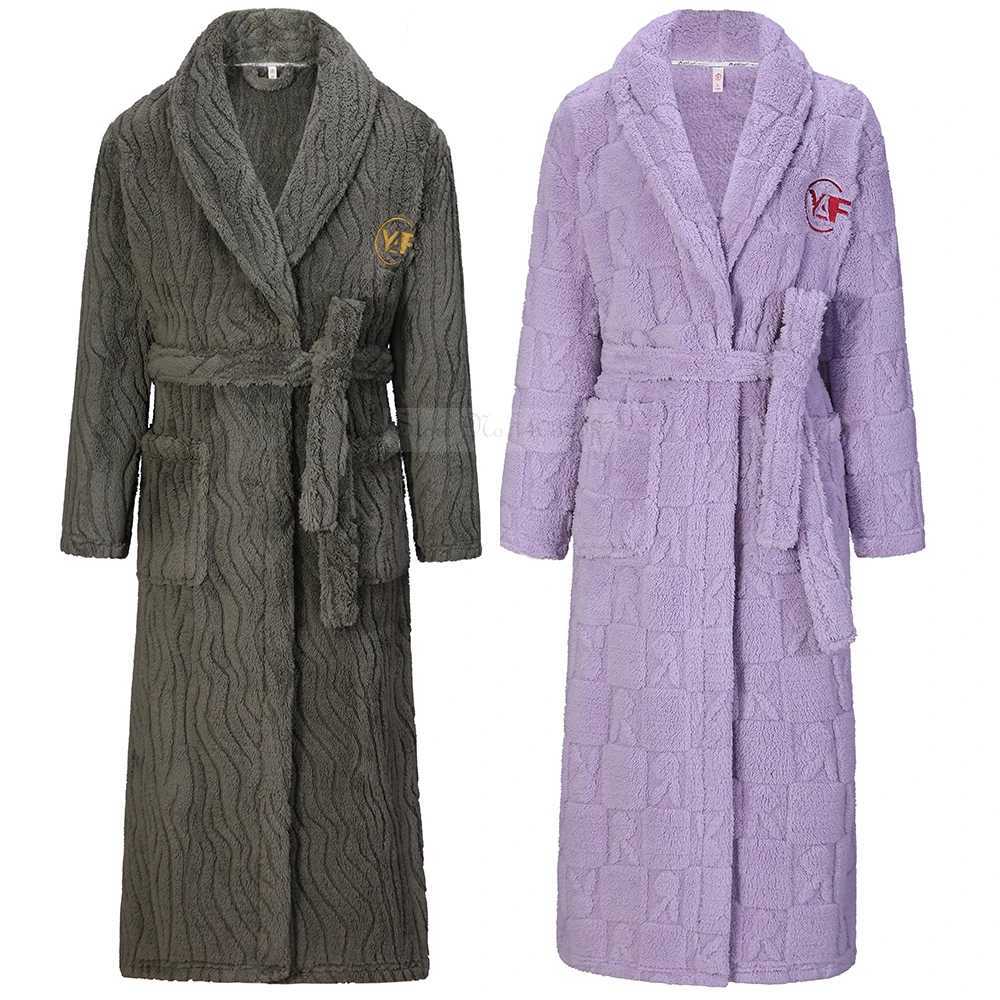 New Autumn Winter Flannel Men Bathrobe Gown Couple Sleepwear Coral Fleece Long Robe Nightwer Thickened Warm Homewear LoungewearXJ241018