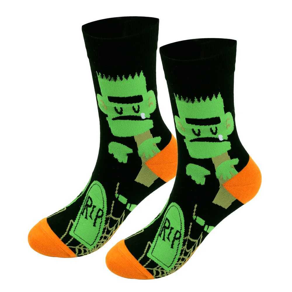 Halloween Mens Socks Large Size Cotton Funny Autumn Winter Festive Gift Socks for Male Cartoon Witch Pumpkin Tube SocksXJ241019