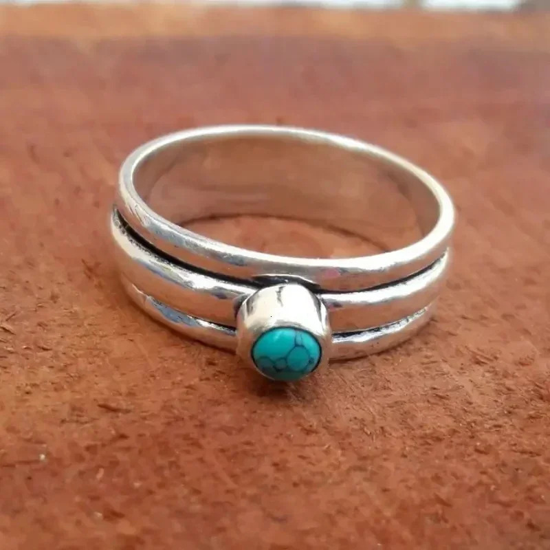Bohemian Style Turquoise Womens Ring Ethnic Holiday Party Aesthetics Finger Accessories Hanging Boat Jewelry 241010