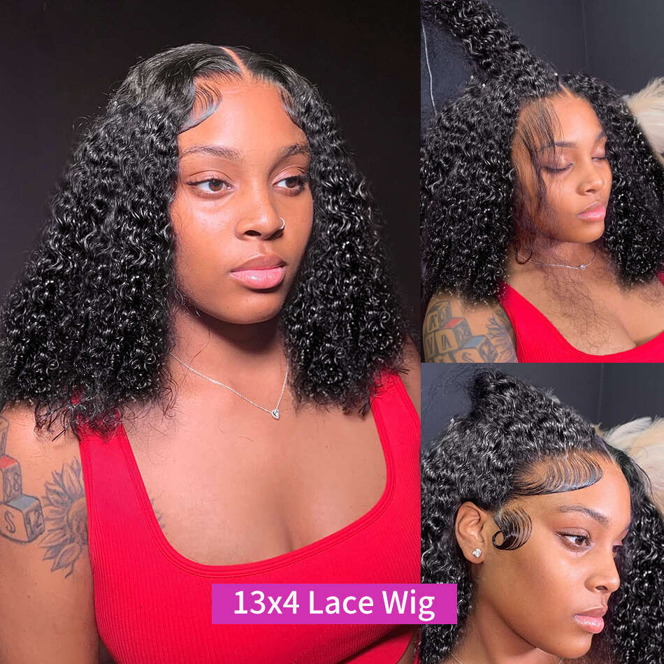 Full Lace Front Deep Wave Synthetic Wig in Glossy Black 180% Colored Curly Lace Closure, 360 Degree Glueless with 150 Density