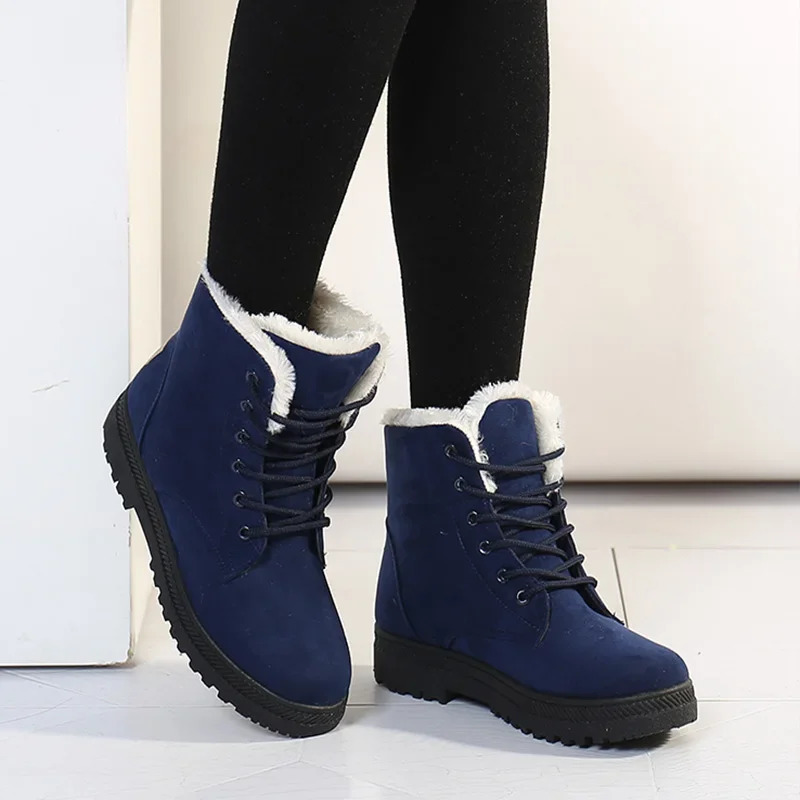 Womens winter boots womens snow boots lace ankle boots womens non slip woolen leather shoes to keep warm ankles Botas Plus size 35-43 241018