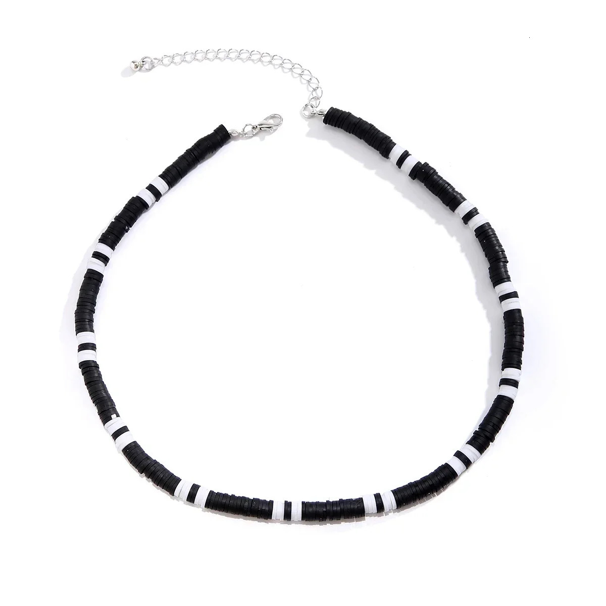 Hip hop black and white polymer clay bead mens necklace handmade necklace simple jewelry necklace boy party 241018