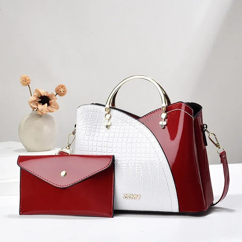 direct selling womens shiny leather handbag with wallet large capacity composite bag shoulder cross bag 241018