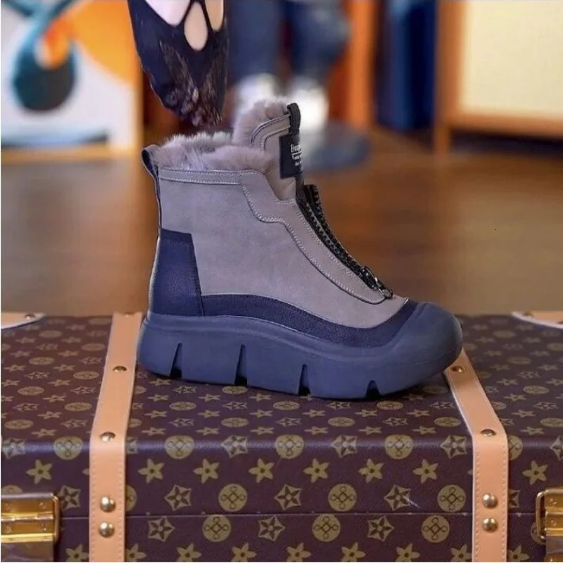 Winter chiffon cotton shoes for women plush insulation anti slip short boots increased height version high top shoes 241018