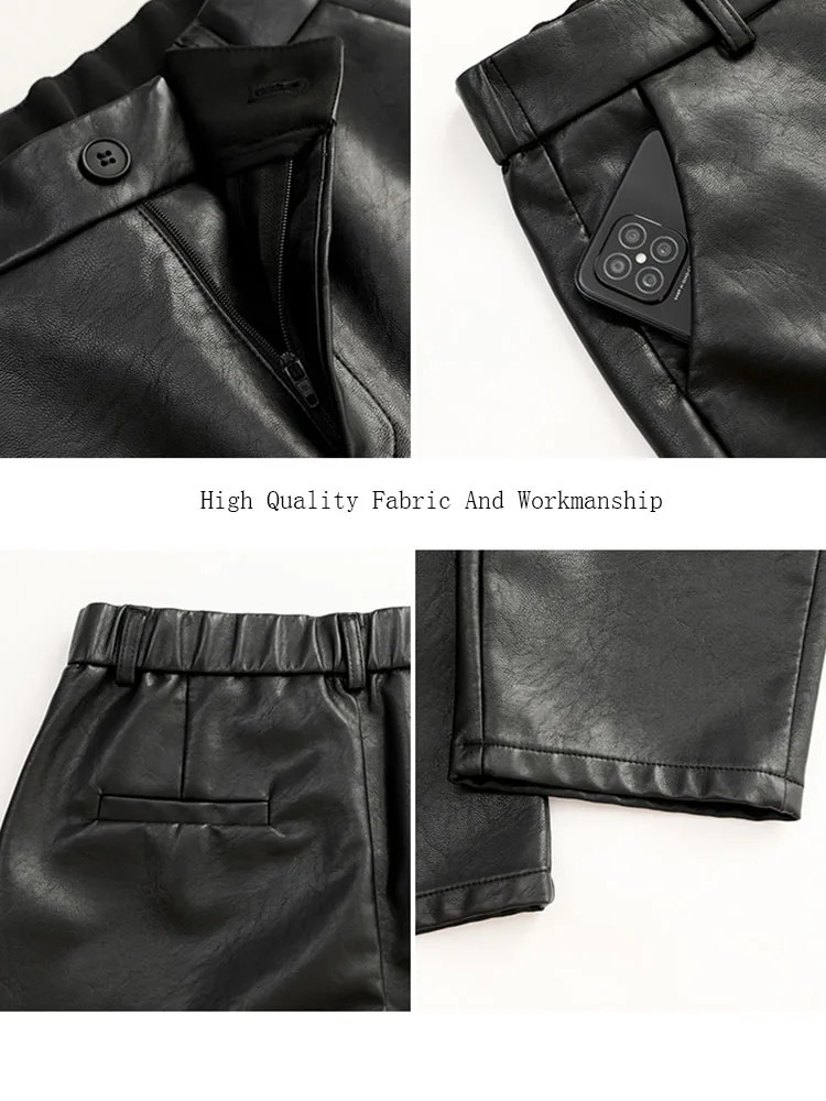 2024 Autumn Winter Leather Pant Korean Fashion High Elastic Waist Black Color Harem Trousers Female Pantalones 241009