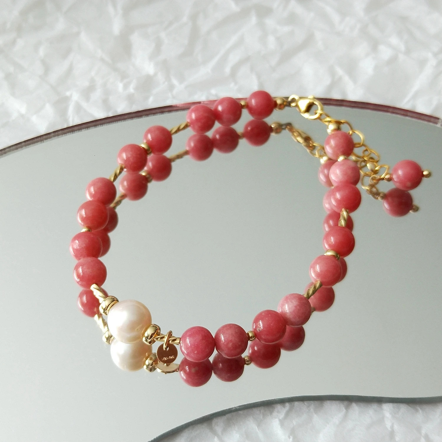 Lili Ji Nice Quality Thulite American 14K Gold Plated Bracelet Natural 6mm Stone Handmade Jewelry Party Fashion Jewelry 241018