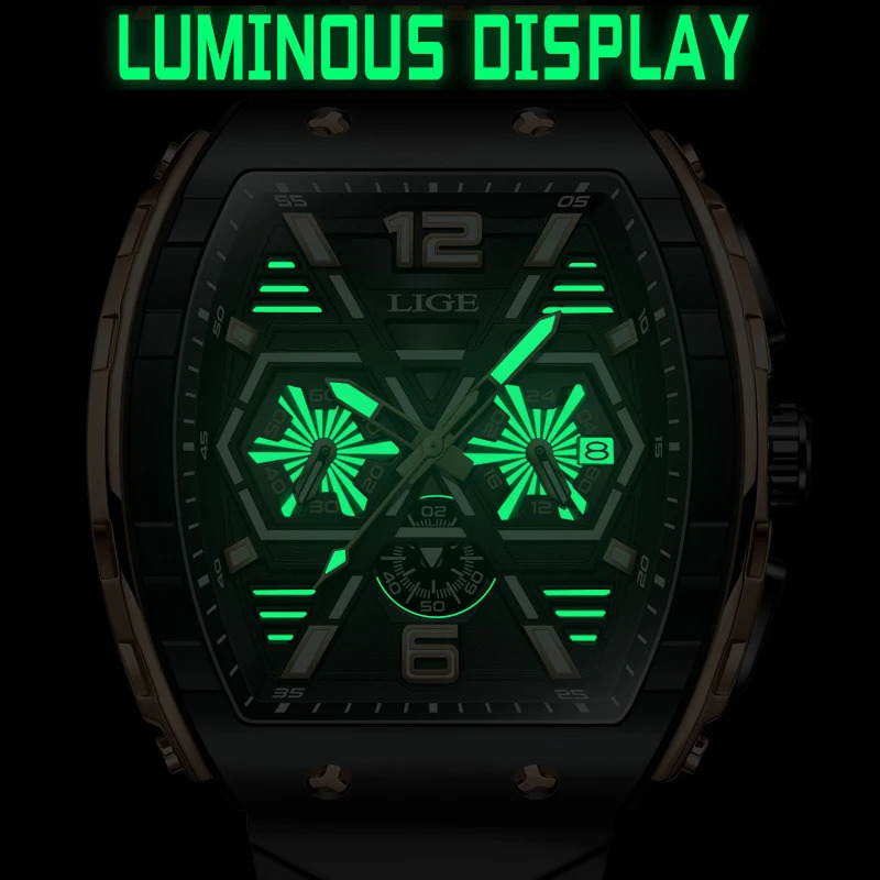 Relogio Masculino LIGE Mens Watch y Waterproof Quartz Enhances Wrist Glow Date Sports Silicone 241009