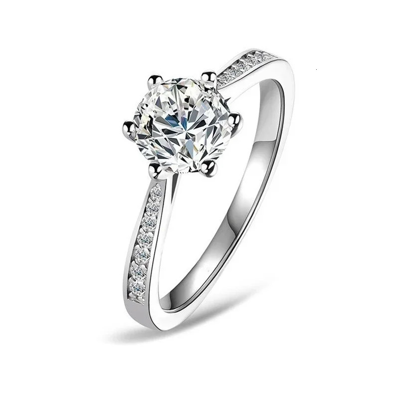 1ct 1.5ct 2ct Womens Wedding Ring Pure Silver Round Shining Diamond Card Engagement Ring Gift 241007