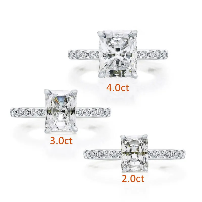 DEZO Card Engagement Ring 2/3/4ct Radiant Cut D-Color Solid 925 Silver Womens Wedding Jewelry Gift 241007