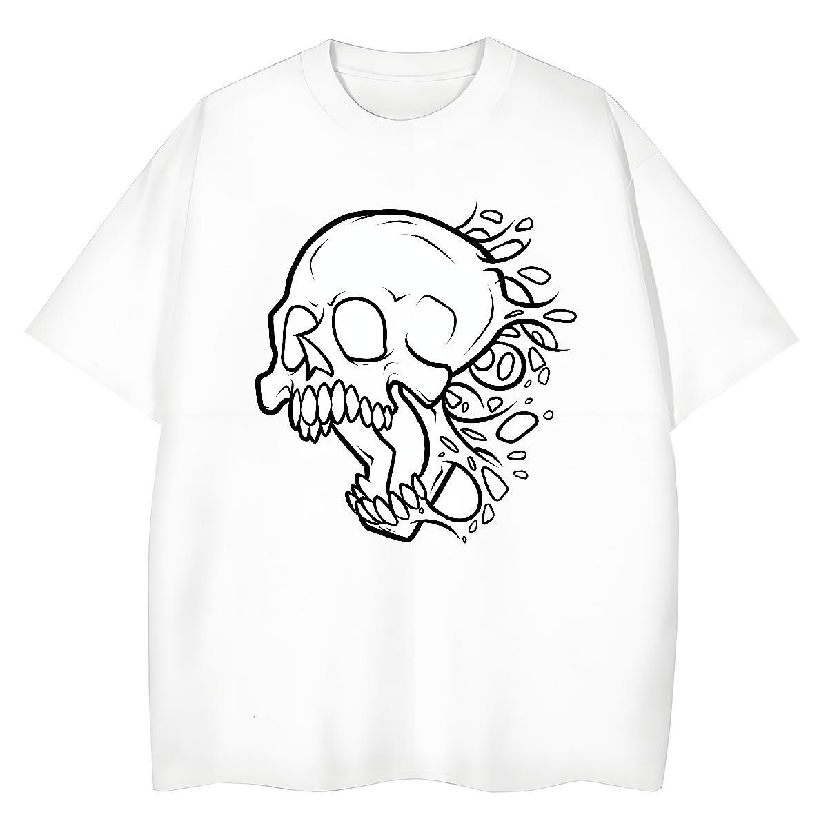 Fashion T shirt 100% Cotton 230g Breathable Daily Wear skull Couples T Shirts High quality DIY Anime Tops Shirt