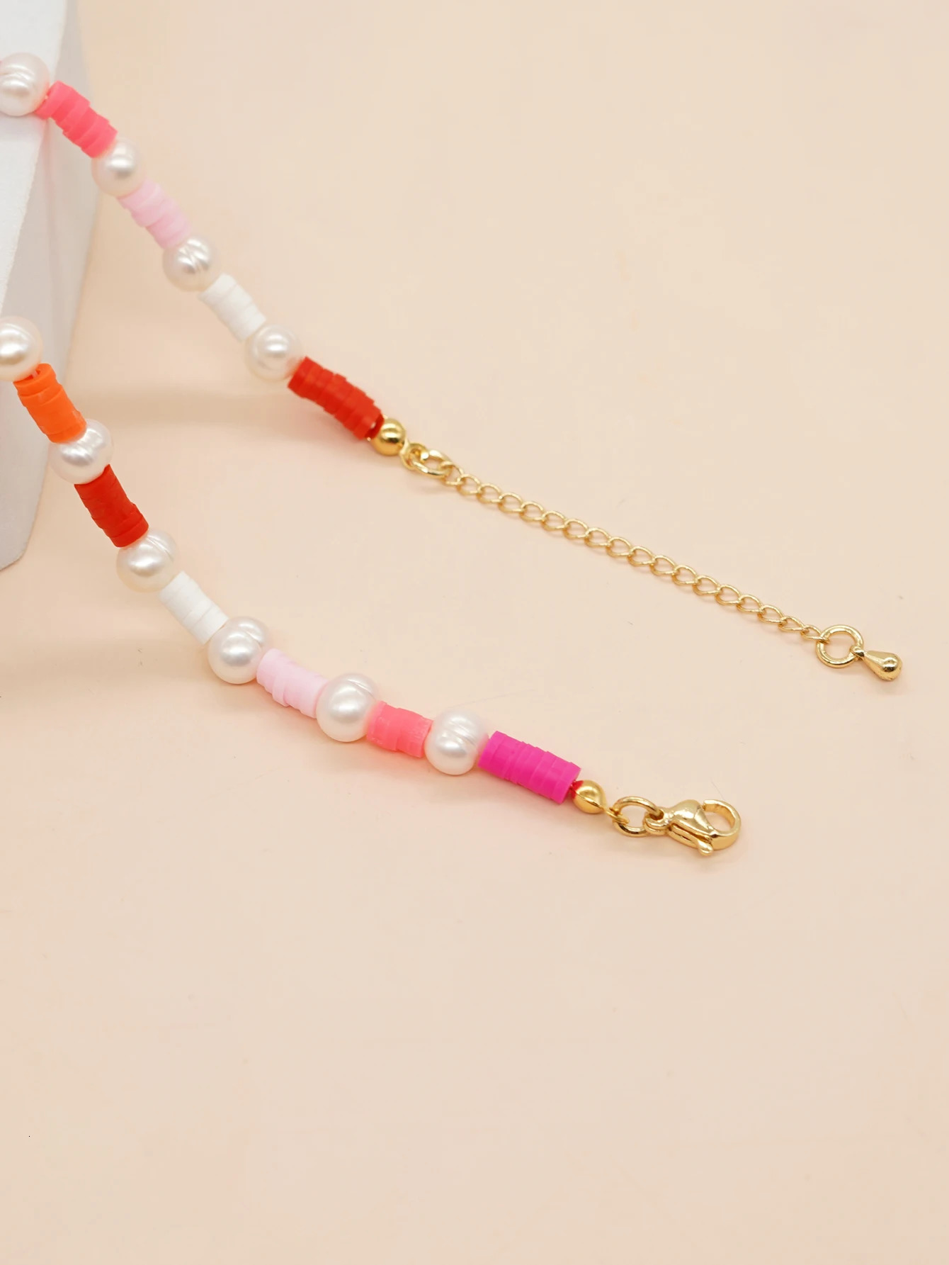 Go2boho Summer Boho Necklace Rainbow Colored Sea Stone Polymer Clay Freshwater Pearl Bead Necklace 241018