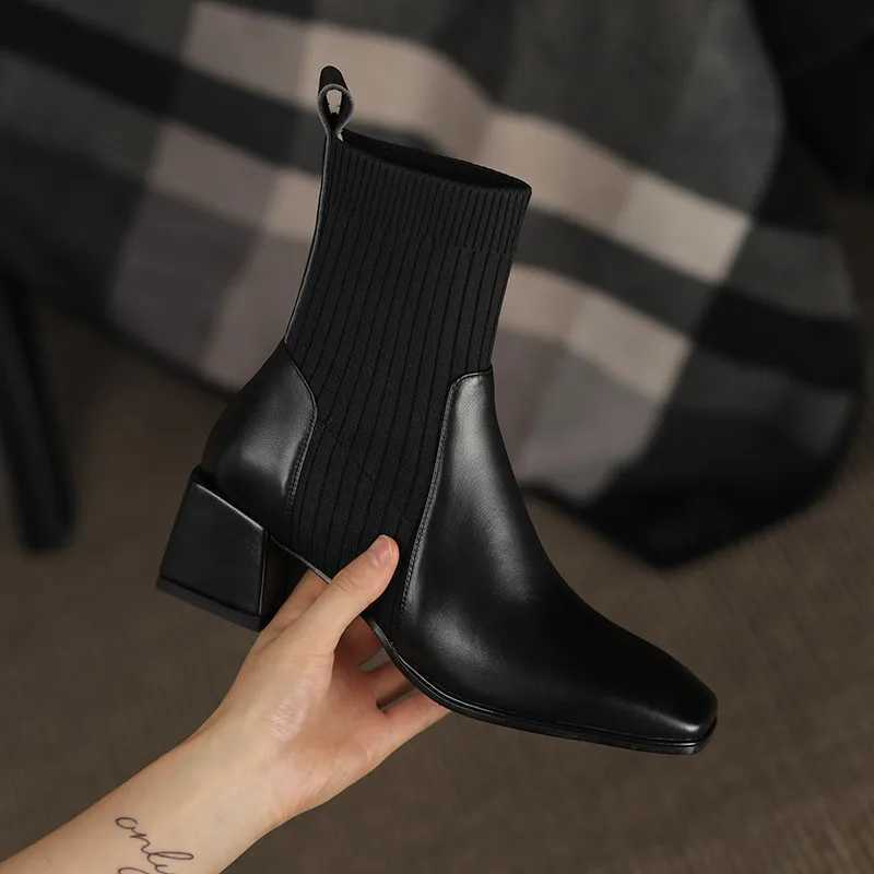 2023 Autumn/Winter New Ankle Socks Shoes Womens Fashion Large 43 Knitted Short Boots Womens High Heels Botas De Mujer Y241019