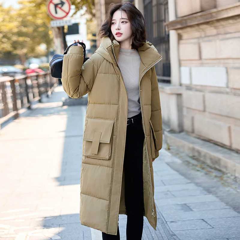 Female Hooded Cotton Down Jackets Fluff Clothing Outerwear Long Winter Maxi Long Women Coat Casual Loose Overcoat Jacket ParkaX241019