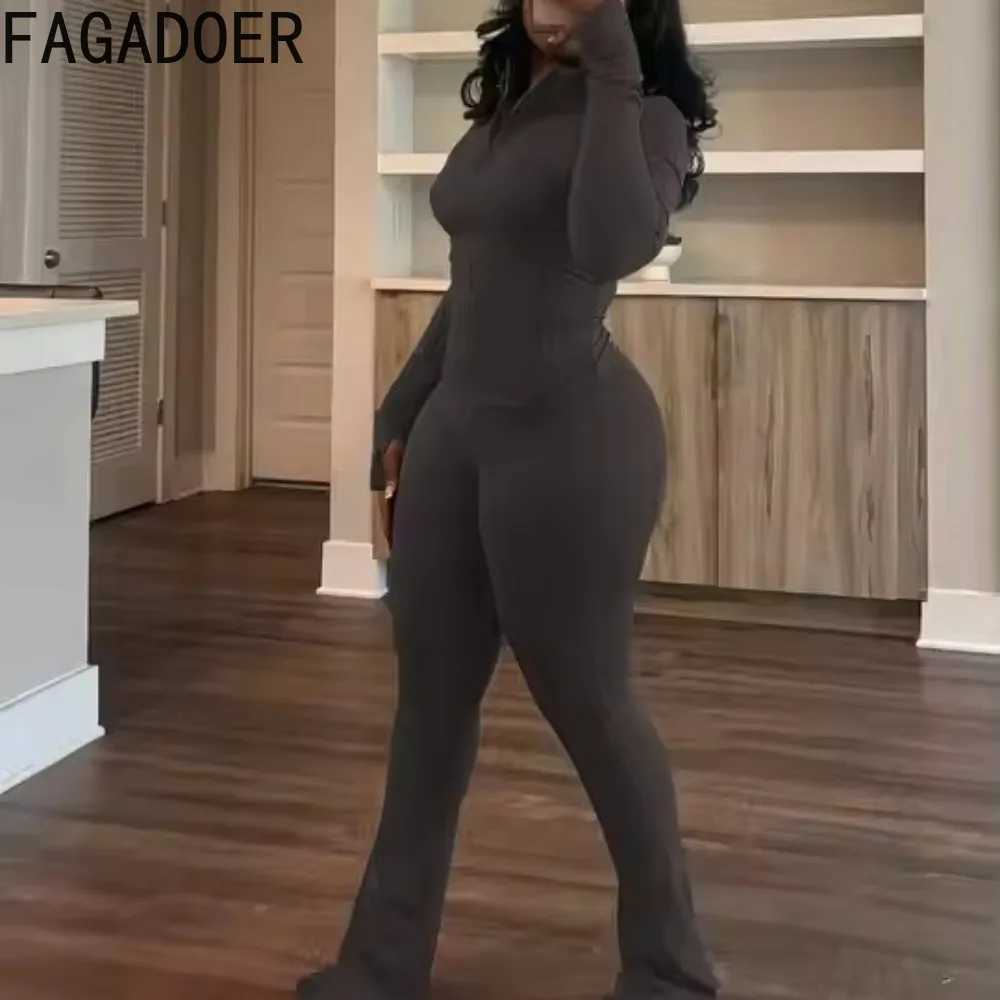 Women's Two Piece Pants FAGADOER Casual Solid 2 Piece Set Outfit Women Long Slves Jacket and High Waist Flare Pants Sports Suits Autumn Winter Ne