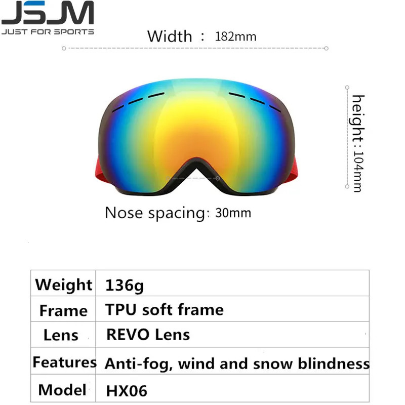 JSJM ski goggles mens double-layer anti fog big skiing UV400 winter board 241018CJ