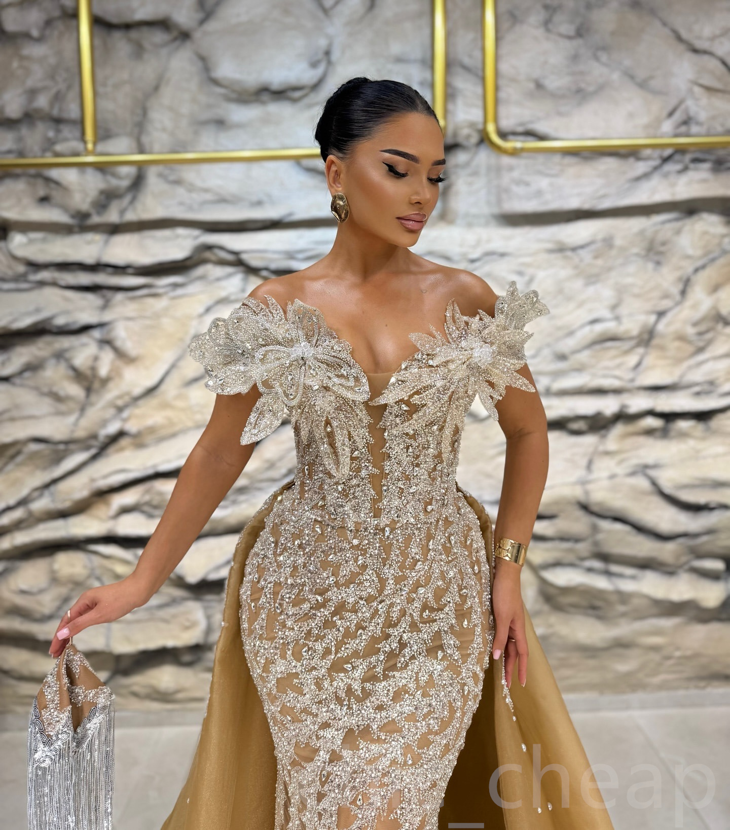 Aso Ebi 2024 Gold Illusion Mermaid Prom Dresses wers Rhies Lace Evening Formal Party Second Reception Birthday Gowns Dress For Special Ocns ZJ048