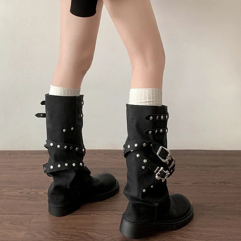 er Rivet Womens Trouser Leg High Boots Fashion Punk Style Shoes Autumn Thick Boots Womens Knight Boots 241018