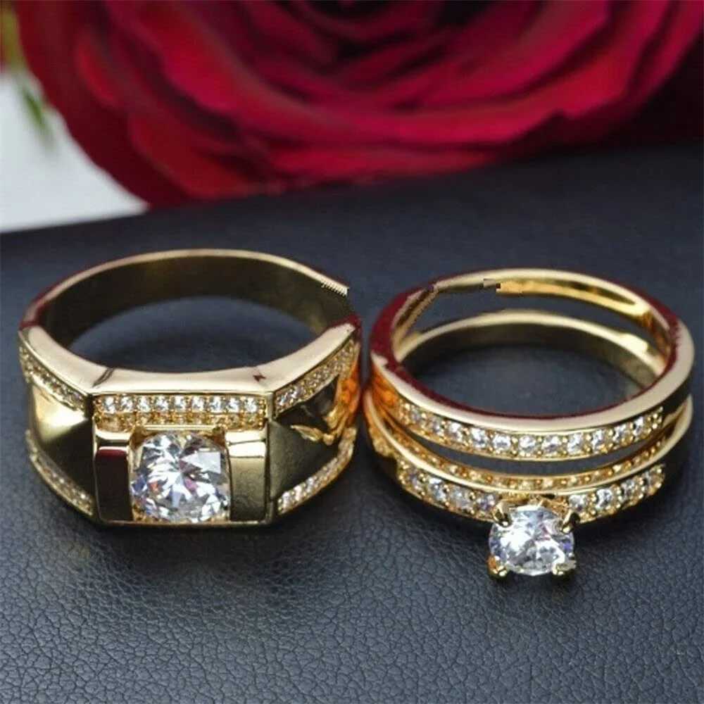 Fashionable couple ring romantic womens Rhinestone CZ ring set fashionable mens stainless steel zircon ring wedding ring jewelry Y241019