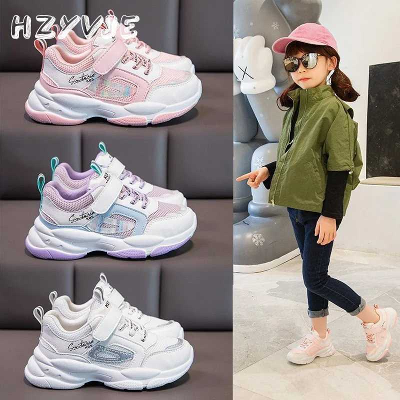 Athletic Outdoor Girls spring mesh upper breathable sports shoes 2024 new dents sports running shoes for children aged 3-12 outdoor casual shoes H2410