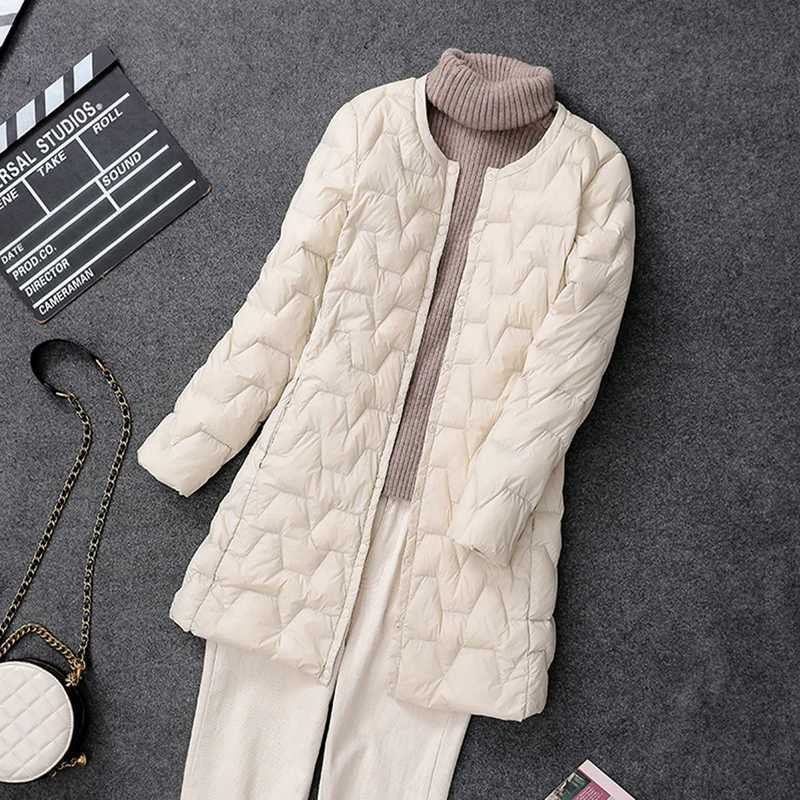 2024 New Winter Women Long Down Coat Ultralight Collarless Duck Down Jacket Female Padded Parkas O-Neck Puffer OvercoatX241019