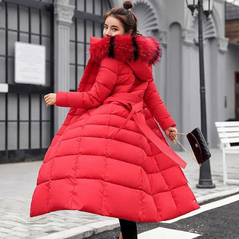 Long Down Cotton Parkas Coat Female New Winter Over Knee Loose Large Fur Collar Hooded Warm Thick Parkas Women Padded OvercoatX241019