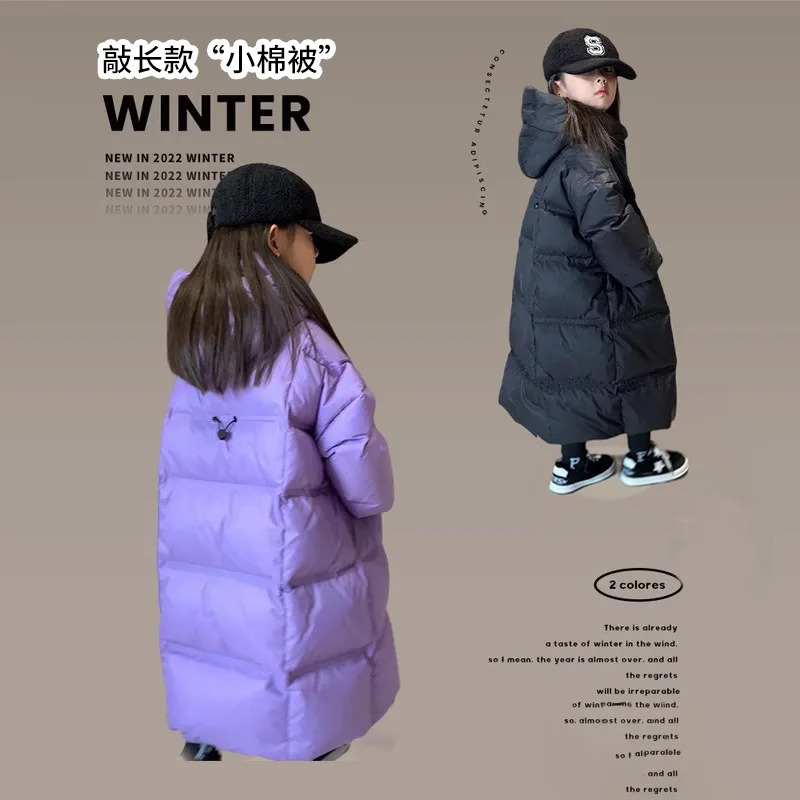 Girls Clothing Winter Cotton Jacket Warm Medium sized Childrens Thick Cotton Jacket Winter Long Thick Coat 241019