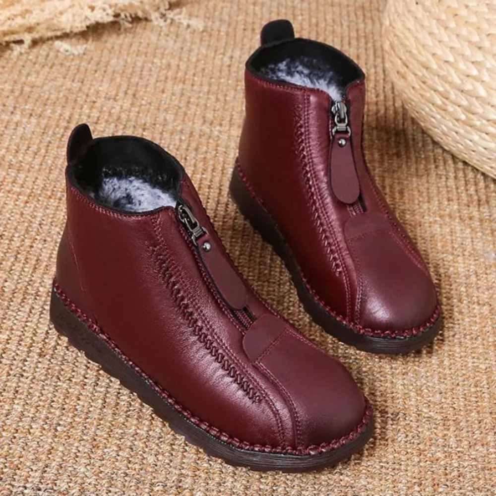Winter womens ankle boots fashionable and warm mothers boots flat bottomed comfortable non slip front zipper closure womens shoes 241018 ww