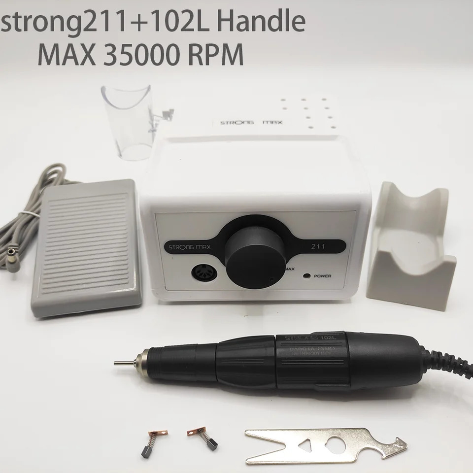 65W Strong Max 211 electric nail drill 45K Strong 102LN marathon handle professional nail polish sander equipment set 241007