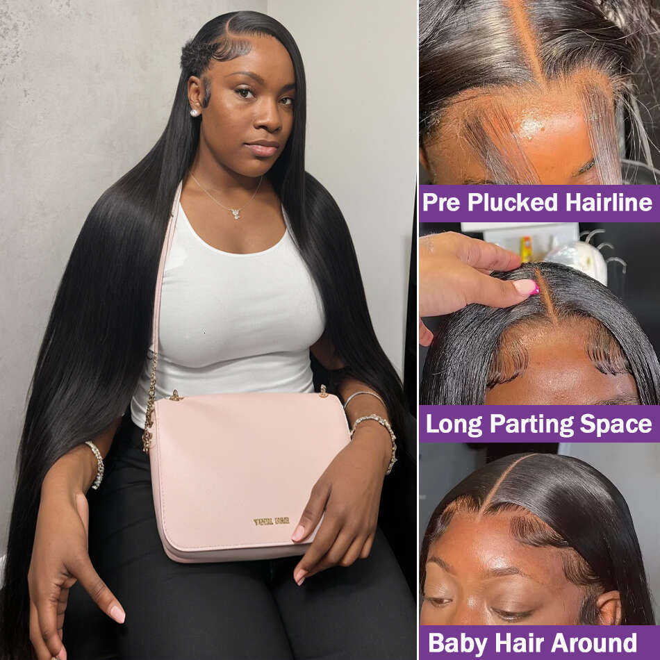 30 40 Inch Straight Front Human Hair 13x4 13x6 HD Transparent Lace Frontal For Women 220 Density Brazilian Wigs