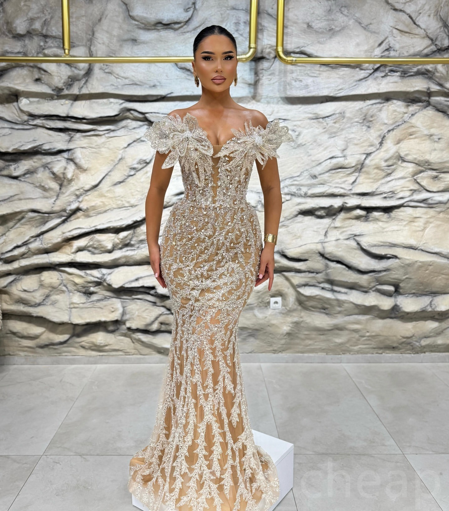 Aso Ebi 2024 Gold Illusion Mermaid Prom Dresses wers Rhies Lace Evening Formal Party Second Reception Birthday Gowns Dress For Special Ocns ZJ048