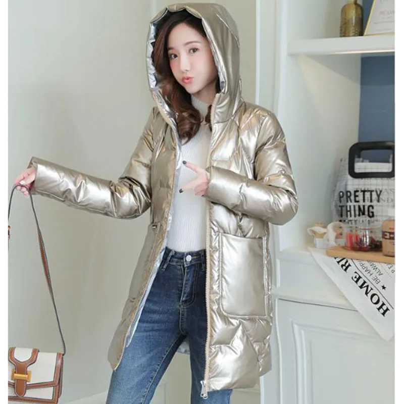 Womens Thick Warm Down Cotton Jacket 2021 New Winter Coat Female Parker Glossy Cotton Padded Jackets Mid Long Hooded OuterwearX241019