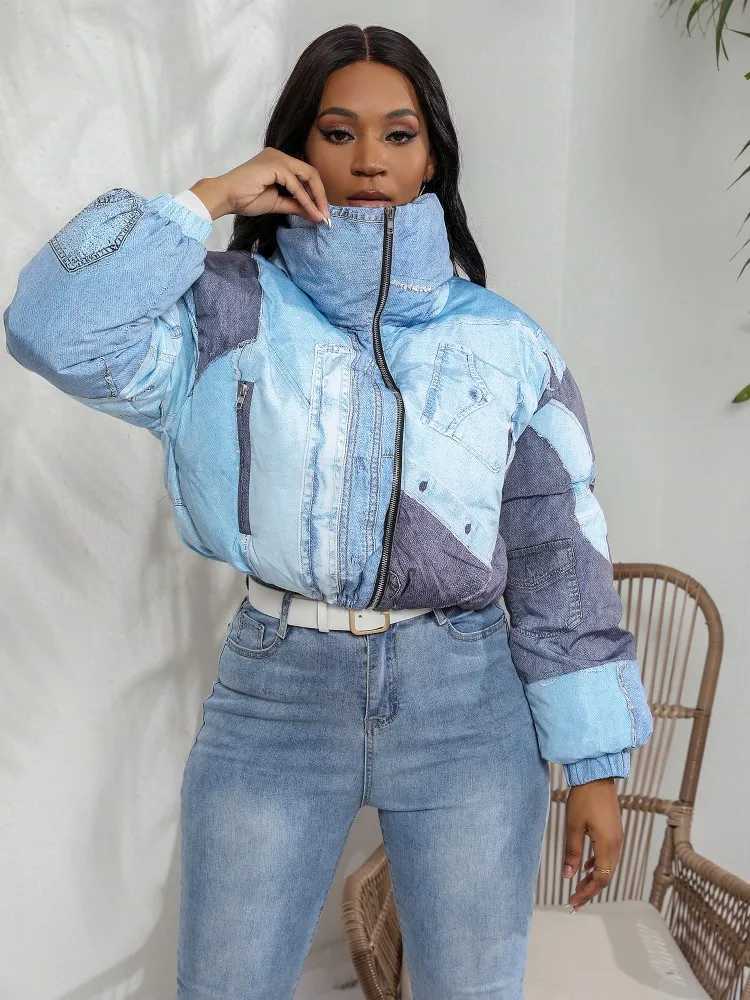 Women's Down Parkas JRRY casual womens jacket lapel zipper denim jacket high stripe velvet coat Y241019R6YH