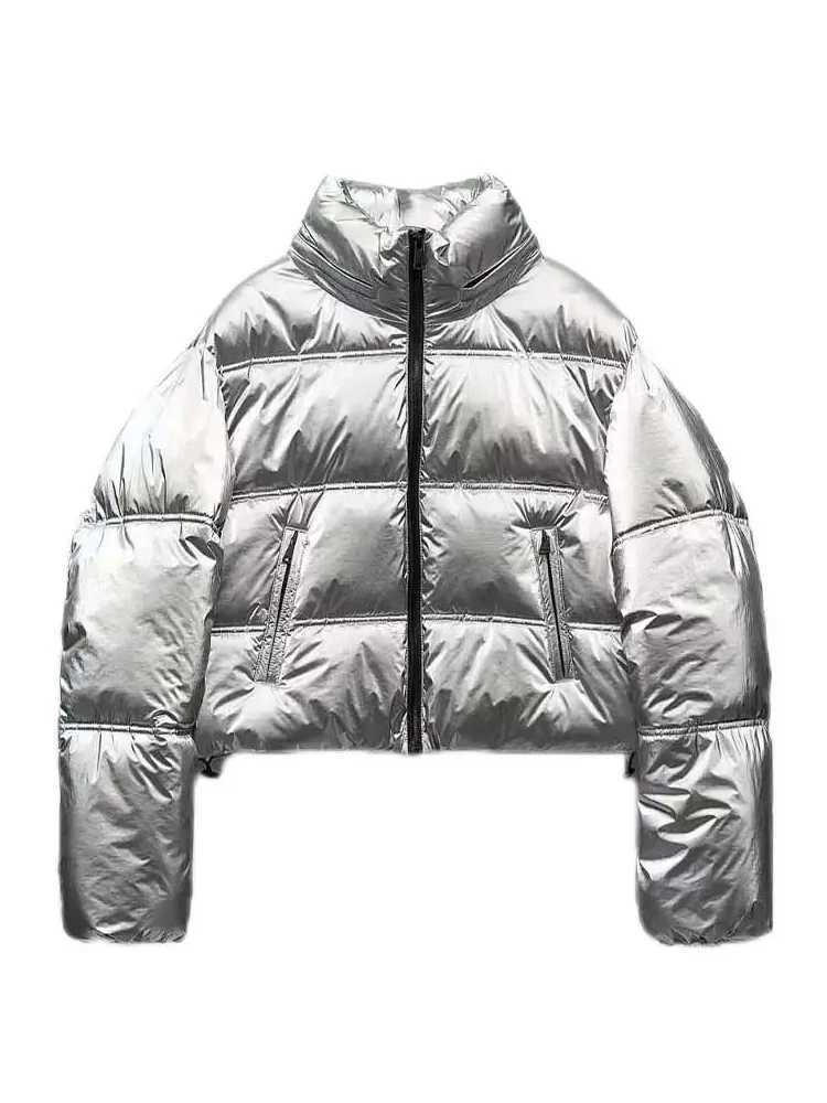 Women's Down Parkas TRAFZA Womens Warm Bread Jacket Zipper Metal Short Jacket Thick Windproof and Rainproof Warm Jacket Y2410196KQ4
