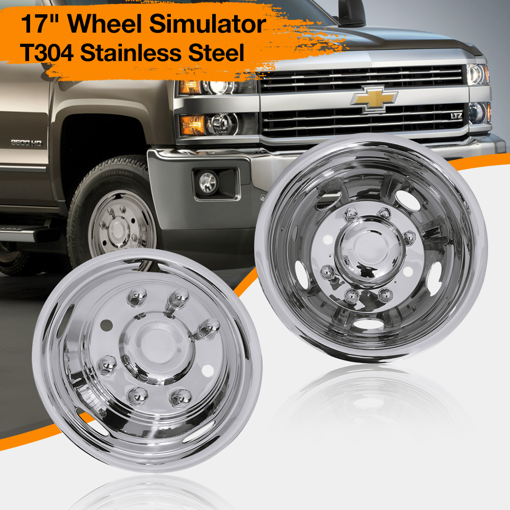 17 Inch 8 Lugs 5 Hand Holes Stainless Steel Wheel Simulators for 2011-2021 Chevy GMC 3500 Dually Truck wheel cover