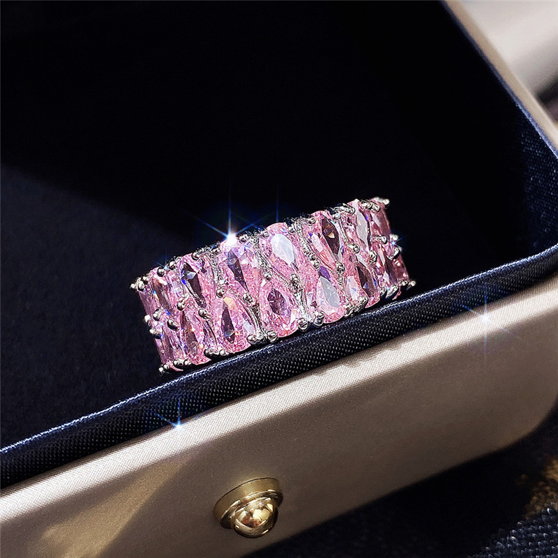 Ring for women light luxury double row of water drop zircon ring for men couple rings designer 9mm crystal ring wedding jewelry