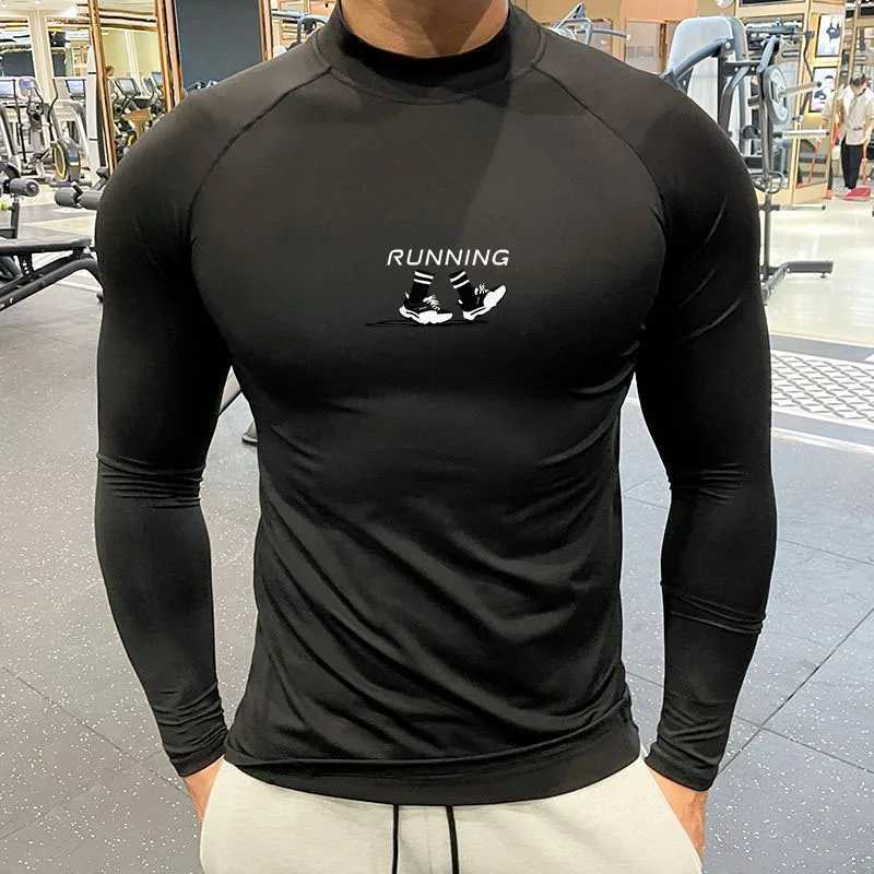 Running shirt mens sports long sleeved sportswear fitness training top quick drying compression sportswear W241018