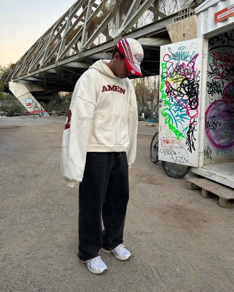 Autumn American Retro Harajuku Top Loose Letter Print Long Oversized Sweatshirt Trendy Fashion Versatile Casual Hoodie Mens 241019