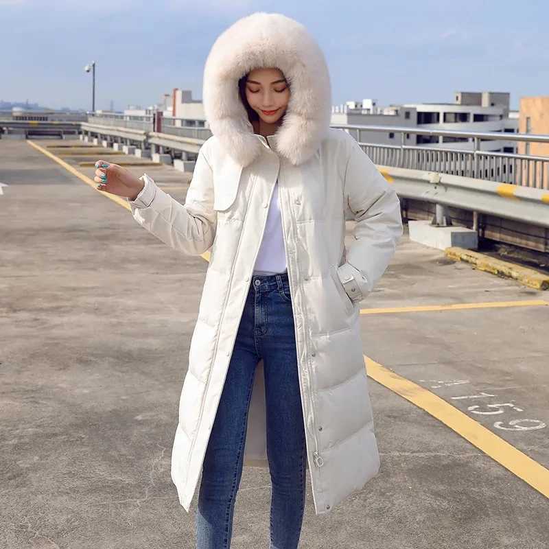 Long Down Cotton Parkas Coat Female 2024 New Winter Loose Large Fur Collar Hooded Warm Thick Parkas Puffer Women Padded OvercoatX241019